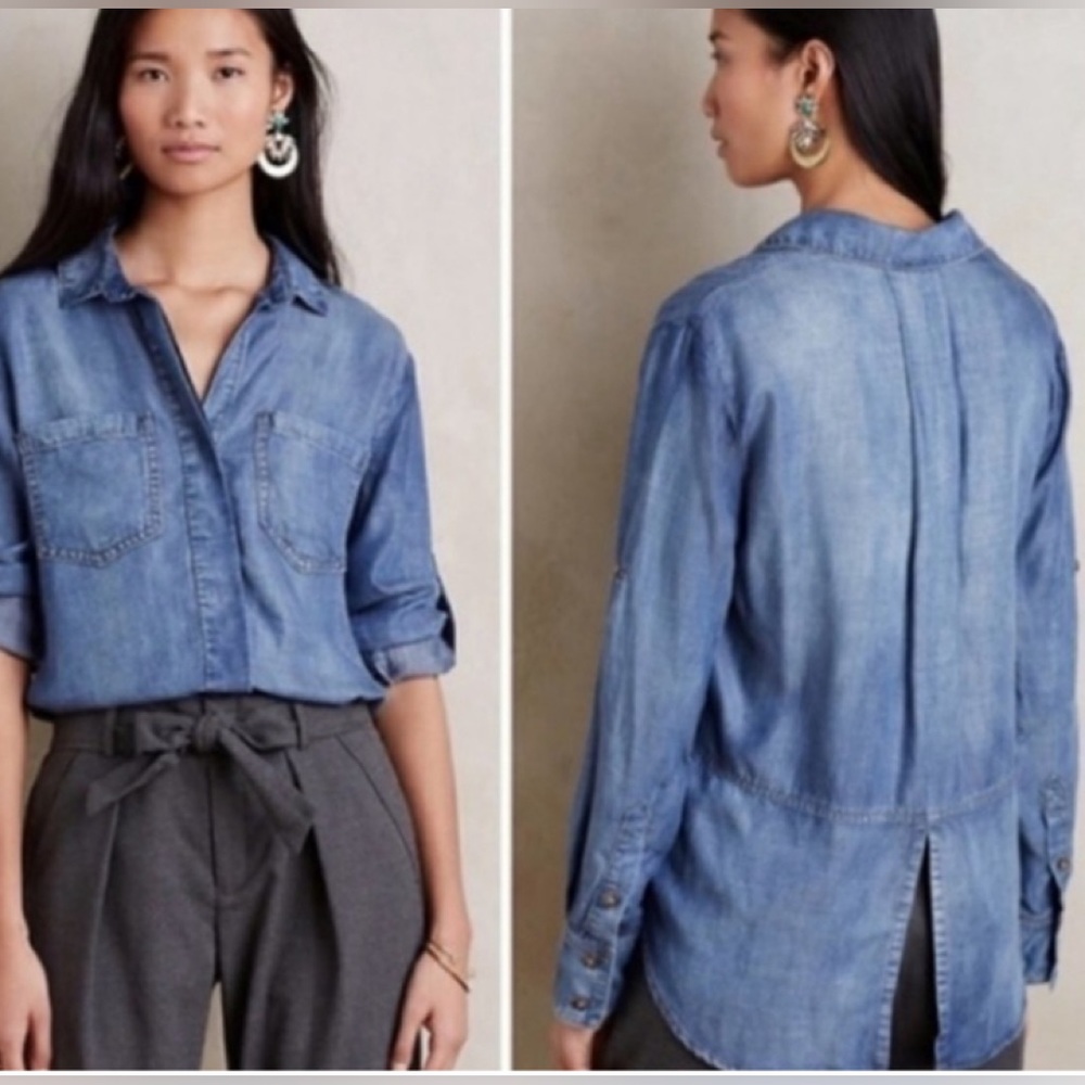 Anthropologie Cloth & Stone Chambray split back shirt